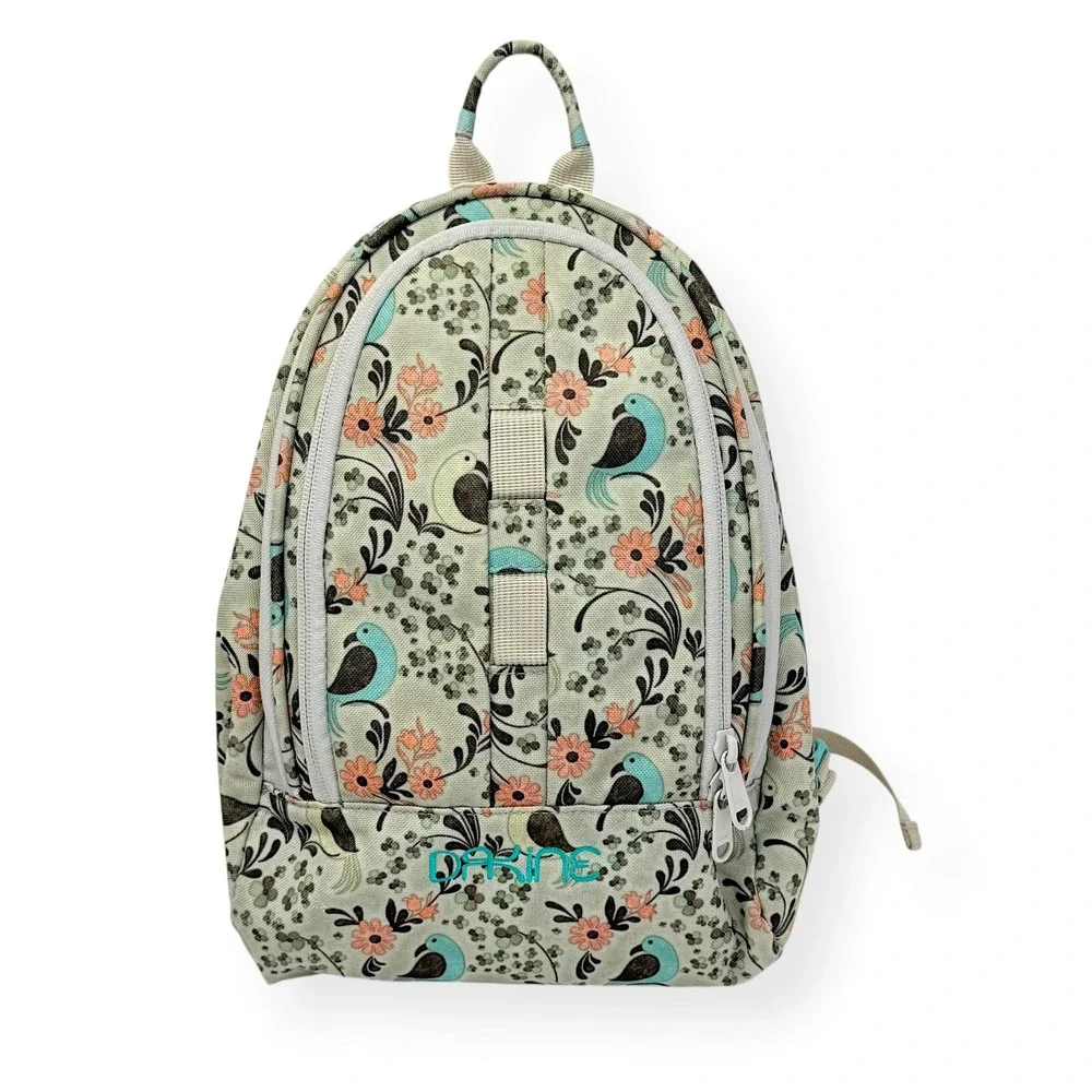 Dakine Cosmo 6.5L Mini Backpack Green Bird Floral Print Travel Bag Embroidered